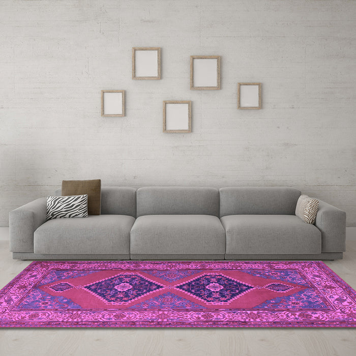 Machine Washable Persian Purple Traditional Area Rugs in a Living Room, wshtr1979pur