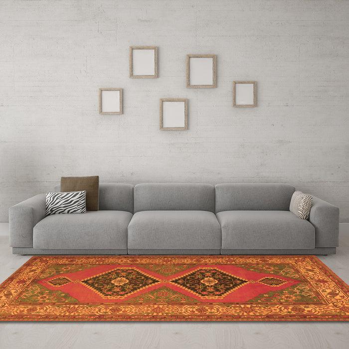 Machine Washable Persian Orange Traditional Area Rugs in a Living Room, wshtr1979org