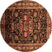 Round Machine Washable Persian Brown Traditional Rug, wshtr197brn