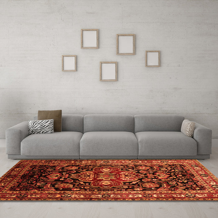 Machine Washable Persian Orange Traditional Area Rugs in a Living Room, wshtr197org