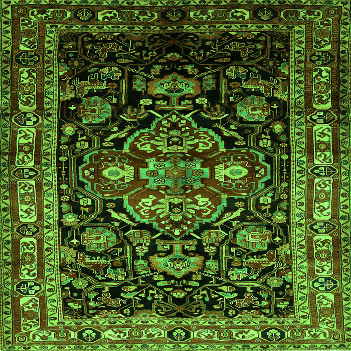 Round Machine Washable Persian Green Traditional Area Rugs, wshtr197grn