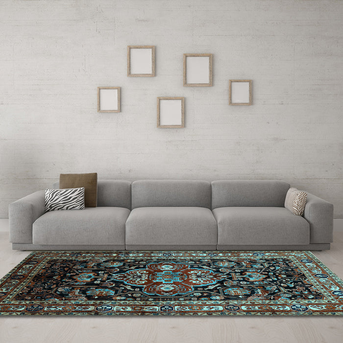 Machine Washable Persian Light Blue Traditional Rug in a Living Room, wshtr197lblu