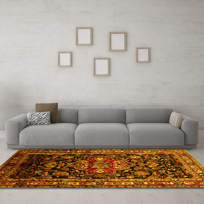 Machine Washable Persian Yellow Traditional Rug in a Living Room, wshtr197yw