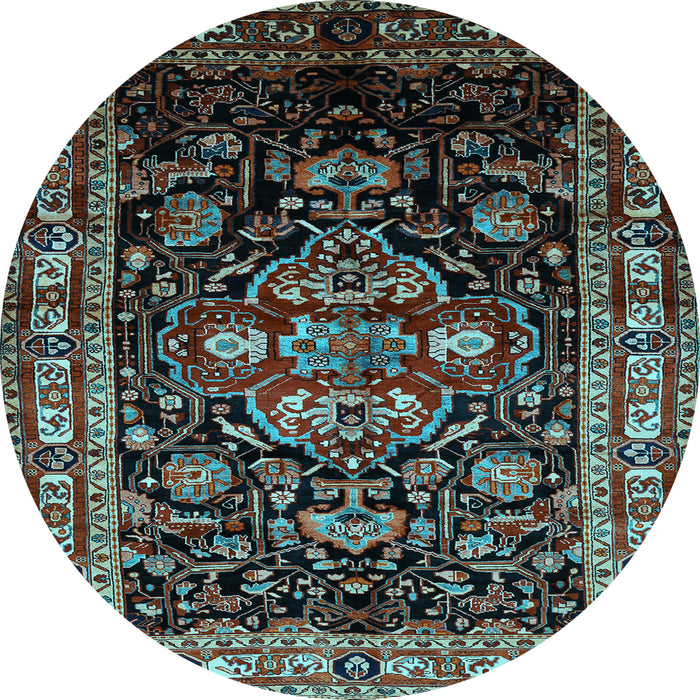 Round Machine Washable Persian Light Blue Traditional Rug, wshtr197lblu