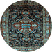 Round Machine Washable Persian Light Blue Traditional Rug, wshtr197lblu