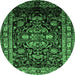 Round Persian Emerald Green Traditional Rug, tr197emgrn