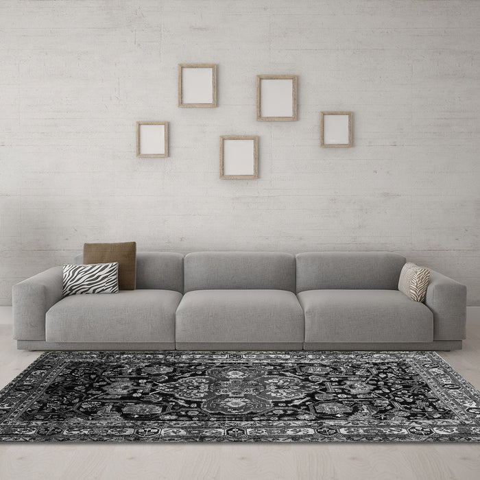 Machine Washable Persian Gray Traditional Rug in a Living Room,, wshtr197gry