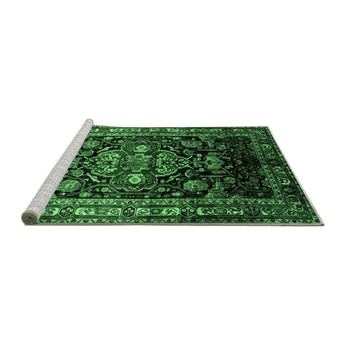 Sideview of Machine Washable Persian Emerald Green Traditional Area Rugs, wshtr197emgrn