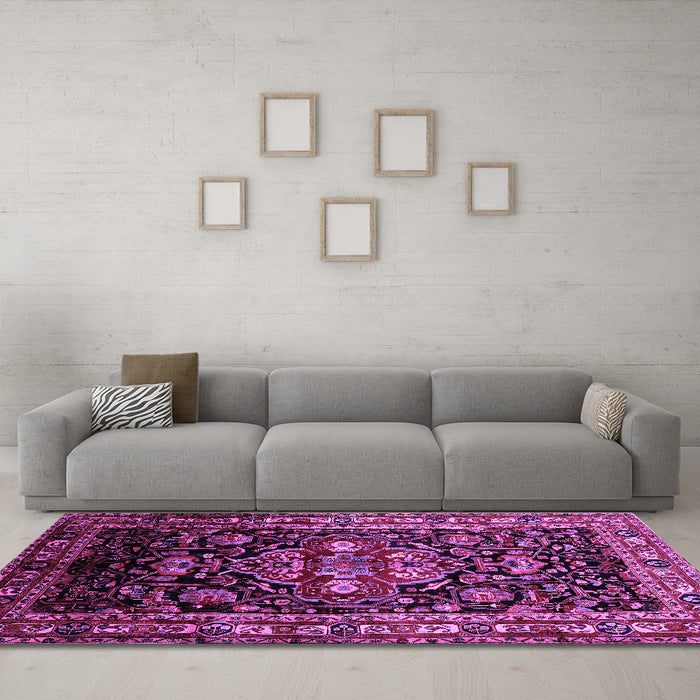 Machine Washable Persian Purple Traditional Area Rugs in a Living Room, wshtr197pur