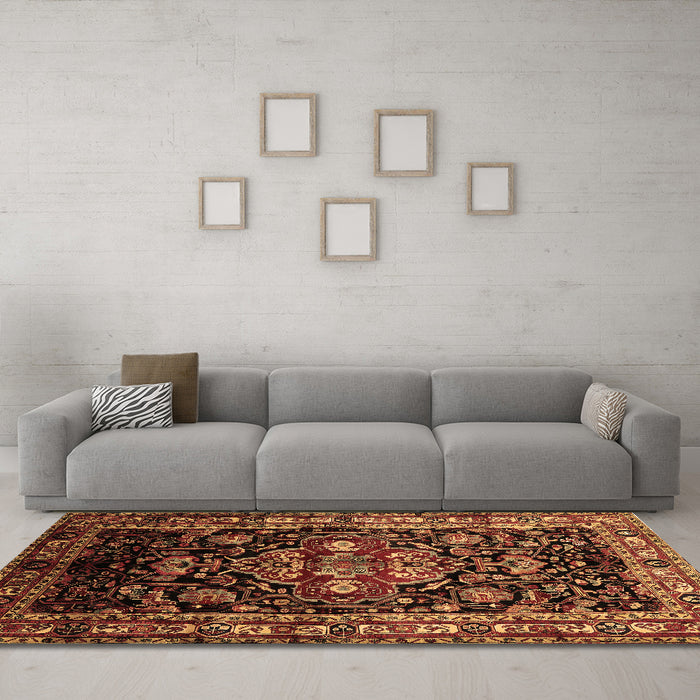 Machine Washable Persian Brown Traditional Rug in a Living Room,, wshtr197brn