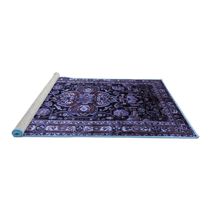 Sideview of Machine Washable Persian Blue Traditional Rug, wshtr197blu