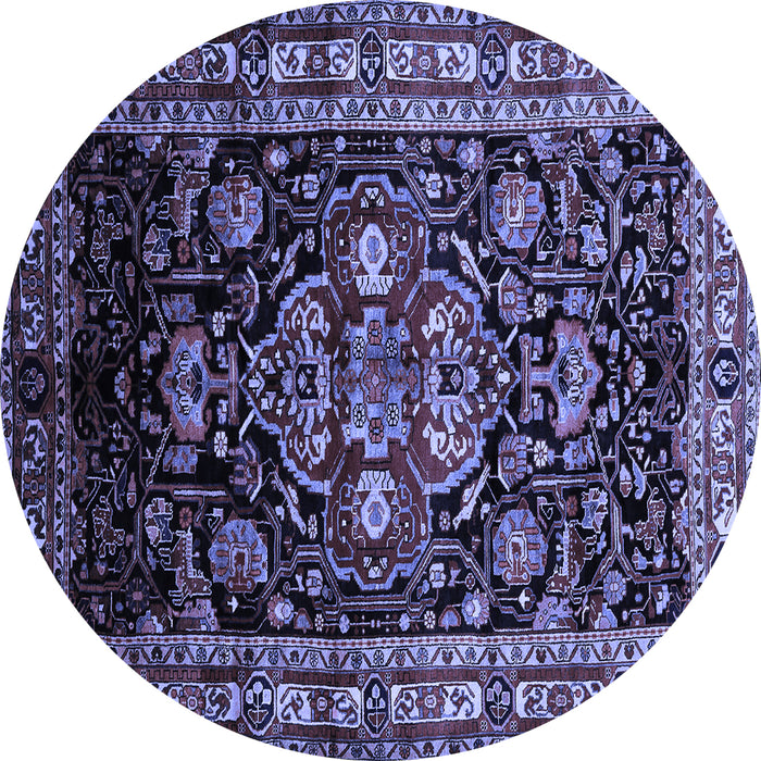 Round Machine Washable Persian Blue Traditional Rug, wshtr197blu