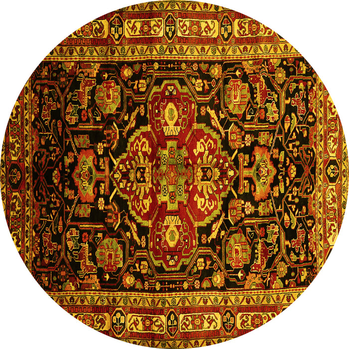 Round Persian Yellow Traditional Rug, tr197yw