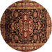 Round Persian Brown Traditional Rug, tr197brn