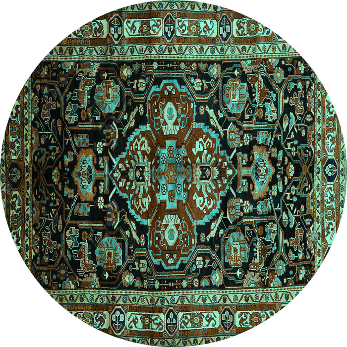Round Persian Turquoise Traditional Rug, tr197turq