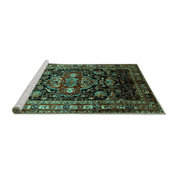 Sideview of Machine Washable Persian Turquoise Traditional Area Rugs, wshtr197turq