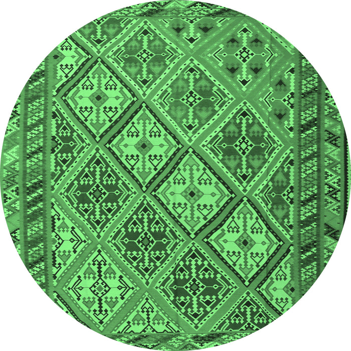 Round Machine Washable Persian Emerald Green Traditional Area Rugs, wshtr1980emgrn