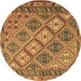 Round Persian Brown Traditional Rug, tr1980brn