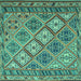 Square Machine Washable Persian Turquoise Traditional Area Rugs, wshtr1980turq