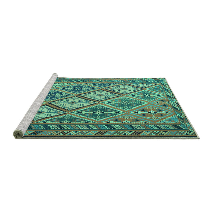 Sideview of Machine Washable Persian Turquoise Traditional Area Rugs, wshtr1980turq