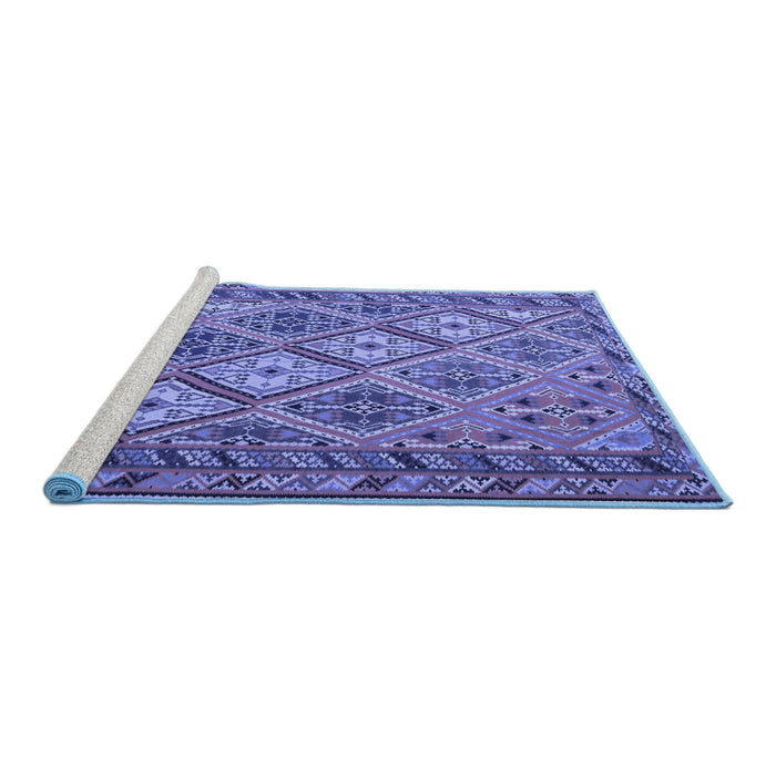 Sideview of Machine Washable Persian Blue Traditional Rug, wshtr1980blu