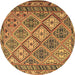 Round Machine Washable Persian Brown Traditional Rug, wshtr1980brn