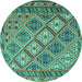 Round Machine Washable Persian Turquoise Traditional Area Rugs, wshtr1980turq