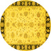 Round Machine Washable Persian Yellow Traditional Rug, wshtr1981yw