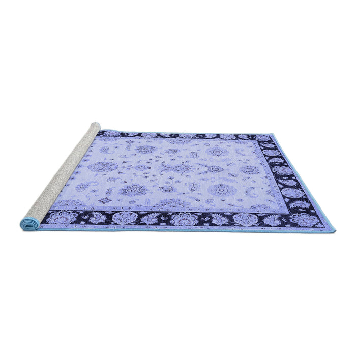 Sideview of Machine Washable Persian Blue Traditional Rug, wshtr1981blu