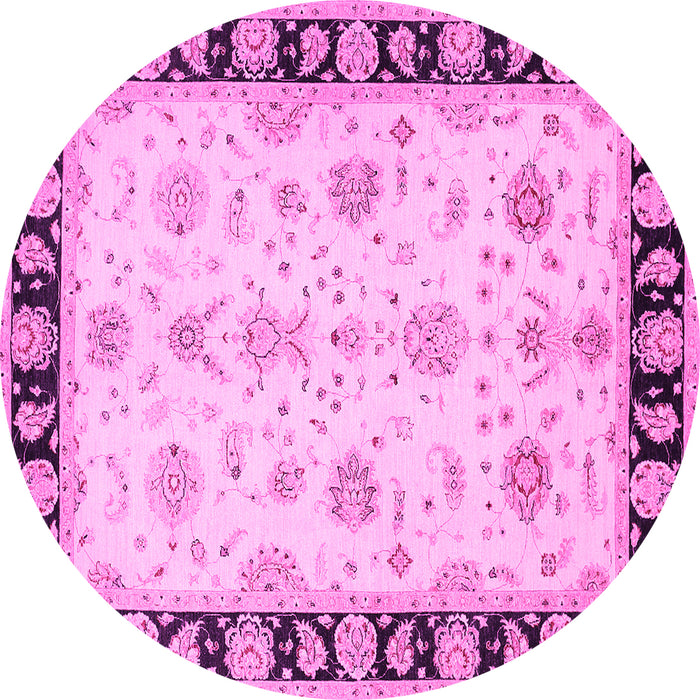 Round Machine Washable Persian Pink Traditional Rug, wshtr1981pnk