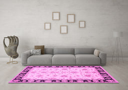 Machine Washable Persian Pink Traditional Rug in a Living Room, wshtr1981pnk