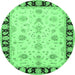 Round Machine Washable Persian Emerald Green Traditional Area Rugs, wshtr1981emgrn