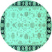 Round Machine Washable Persian Turquoise Traditional Area Rugs, wshtr1981turq