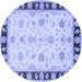 Round Machine Washable Persian Blue Traditional Rug, wshtr1981blu