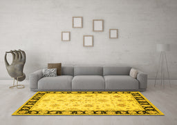 Machine Washable Persian Yellow Traditional Rug in a Living Room, wshtr1981yw