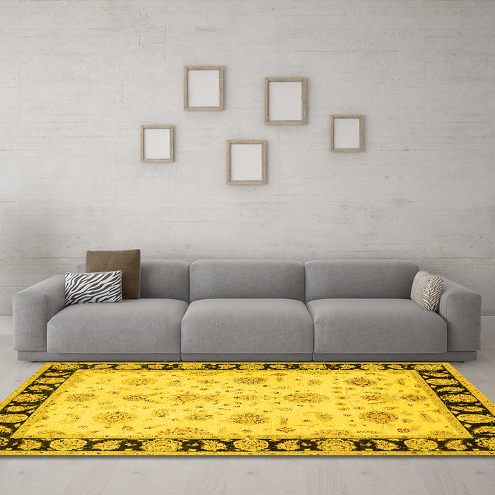 Machine Washable Persian Yellow Traditional Rug in a Living Room, wshtr1981yw