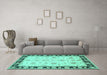 Machine Washable Persian Turquoise Traditional Area Rugs in a Living Room,, wshtr1981turq