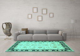 Machine Washable Persian Turquoise Traditional Area Rugs in a Living Room,, wshtr1981turq