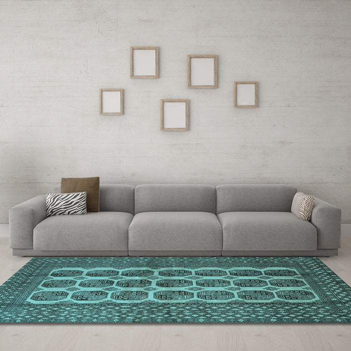 Machine Washable Southwestern Light Blue Country Rug in a Living Room, wshtr1982lblu