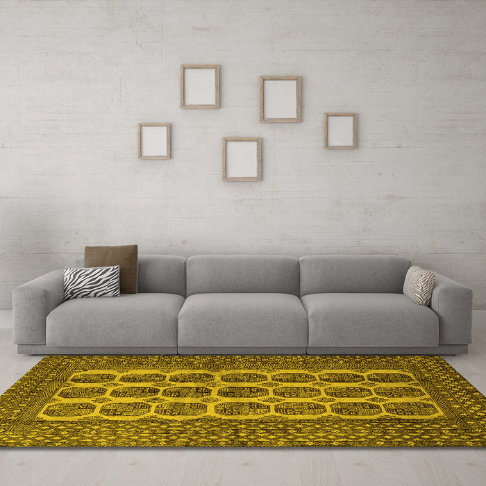 Machine Washable Southwestern Yellow Country Rug in a Living Room, wshtr1982yw