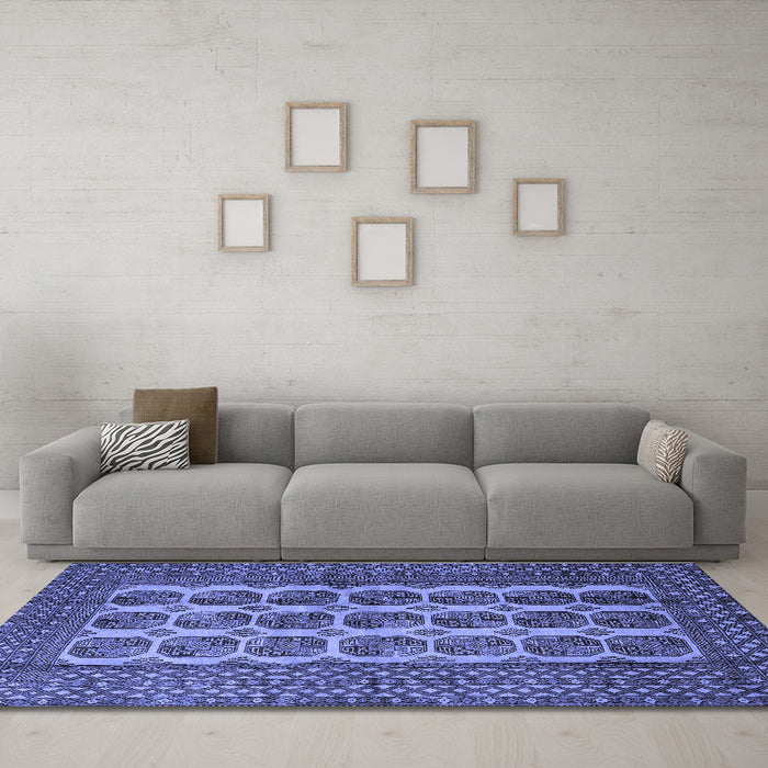 Machine Washable Southwestern Blue Country Rug in a Living Room, wshtr1982blu