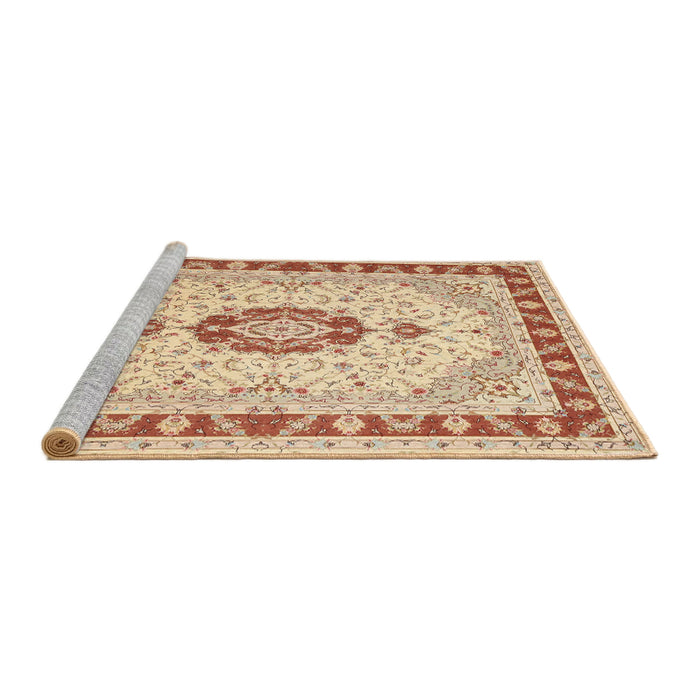 Sideview of Machine Washable Traditional Brown Gold Rug, wshtr1983