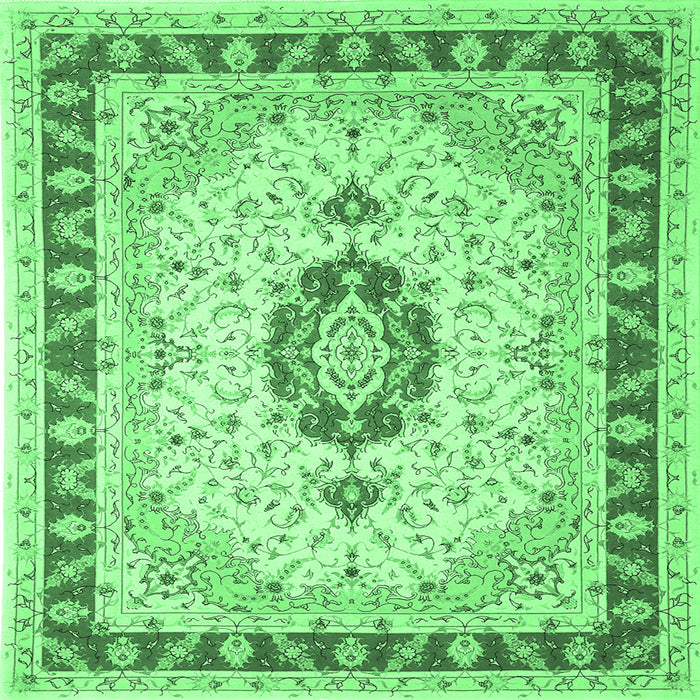 Square Machine Washable Persian Emerald Green Traditional Area Rugs, wshtr1983emgrn