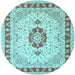 Round Machine Washable Persian Light Blue Traditional Rug, wshtr1983lblu