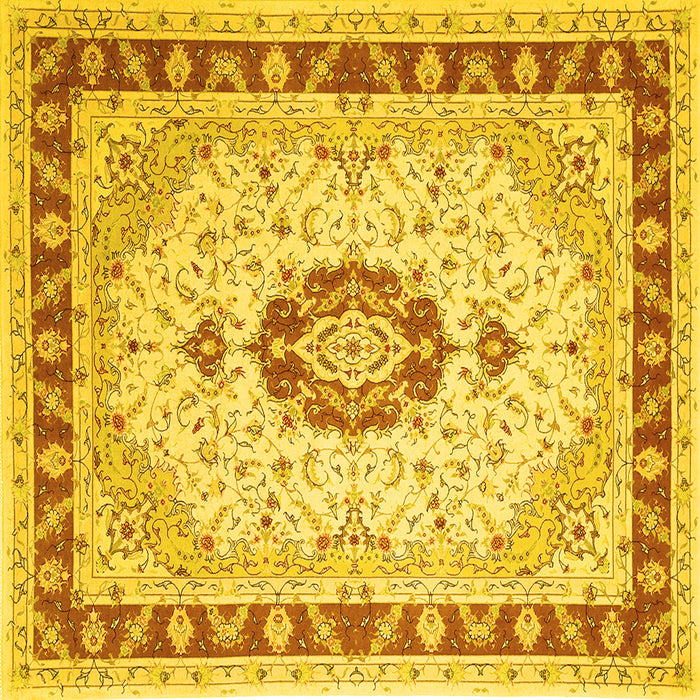 Square Machine Washable Persian Yellow Traditional Rug, wshtr1983yw