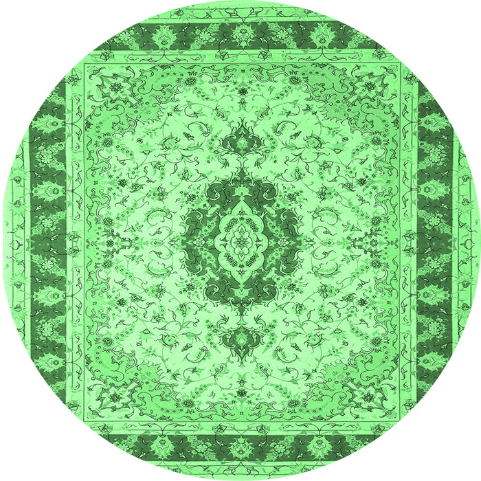 Round Machine Washable Persian Emerald Green Traditional Area Rugs, wshtr1983emgrn