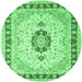 Round Machine Washable Persian Emerald Green Traditional Area Rugs, wshtr1983emgrn