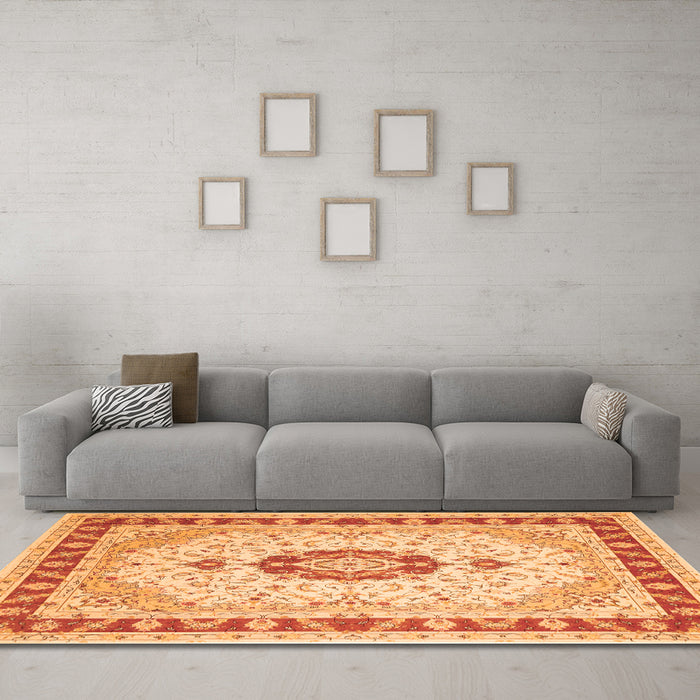 Machine Washable Persian Orange Traditional Area Rugs in a Living Room, wshtr1983org