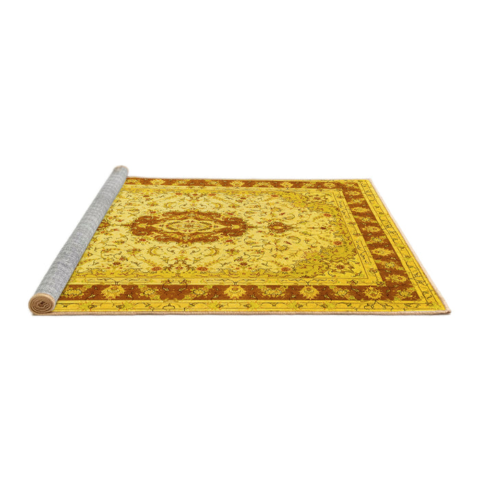 Sideview of Machine Washable Persian Yellow Traditional Rug, wshtr1983yw