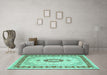 Machine Washable Persian Turquoise Traditional Area Rugs in a Living Room,, wshtr1983turq